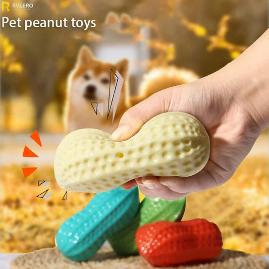 Dog Peanut Shaped Chew Toy Squeaker Rubber Teething Toy
