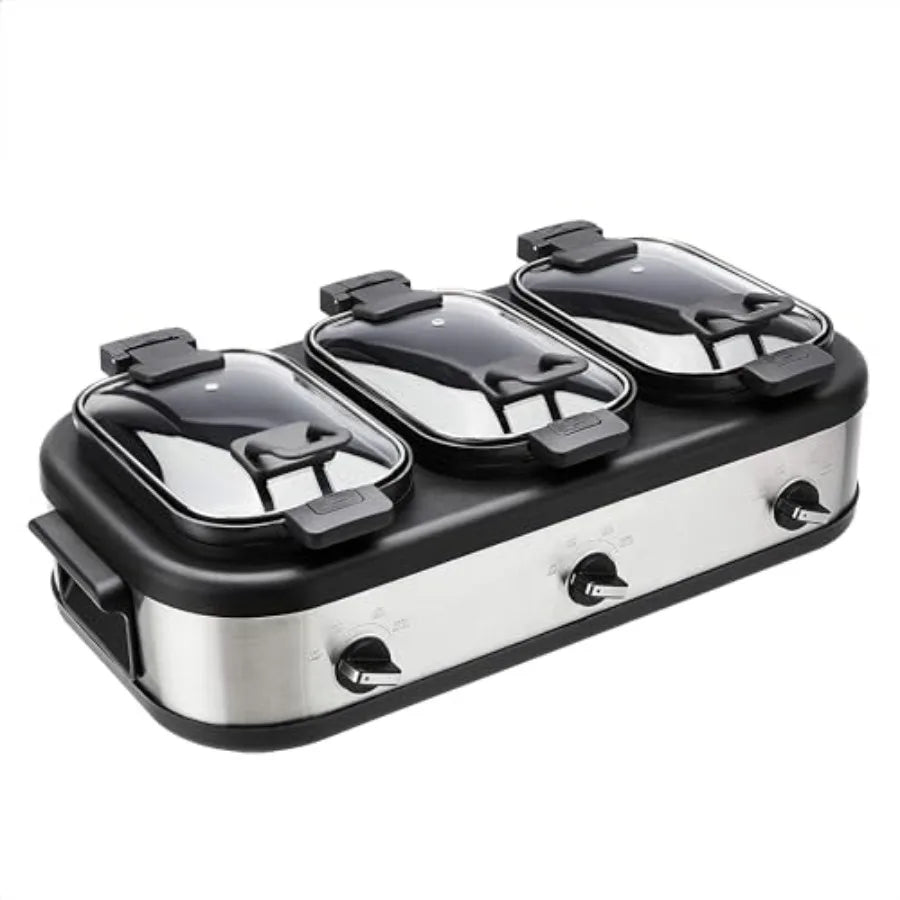 SHXI Triple Slow Cooker Stainless Steel Brushed Matte Finish Durable