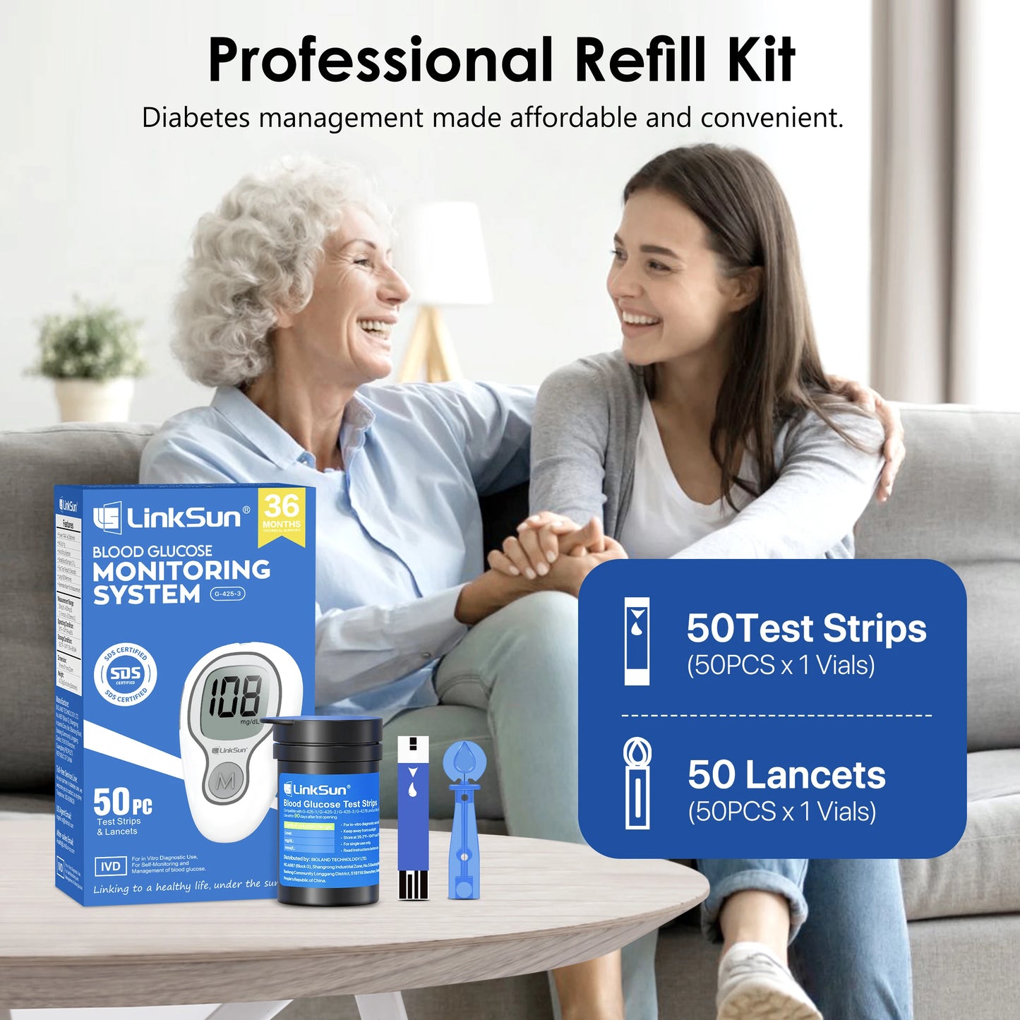 Linksun Blood Glucose Meter G4253 Glucometer Diabetes Tester Kit