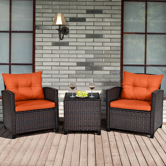 HOMASIS 3 Piece Patio Rattan Conversation Set Cushioned
