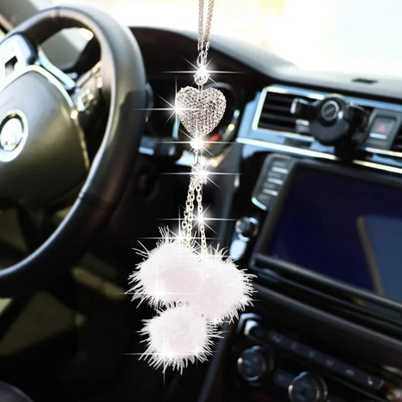 Fashion Diamond Crystal Hairball Car Rearview Mirror Pendant Ornament