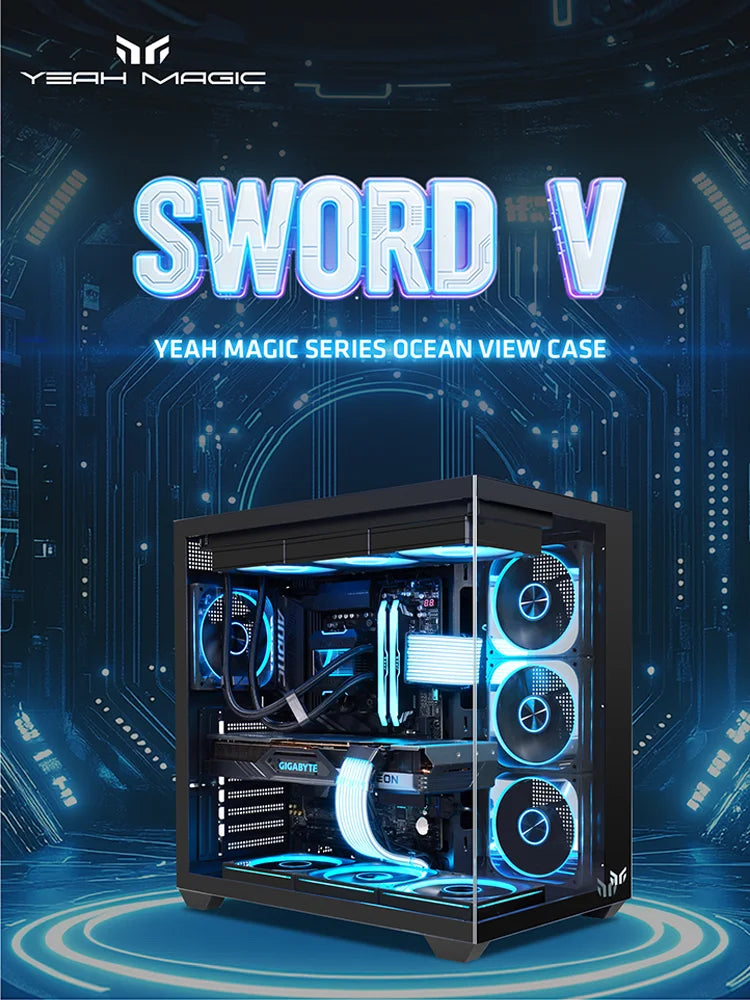 Yeah Magic Sword V 270° Column-Free Panoramic View ATX PC Case  Superior Thermal Performance Gaming And Office PC Case