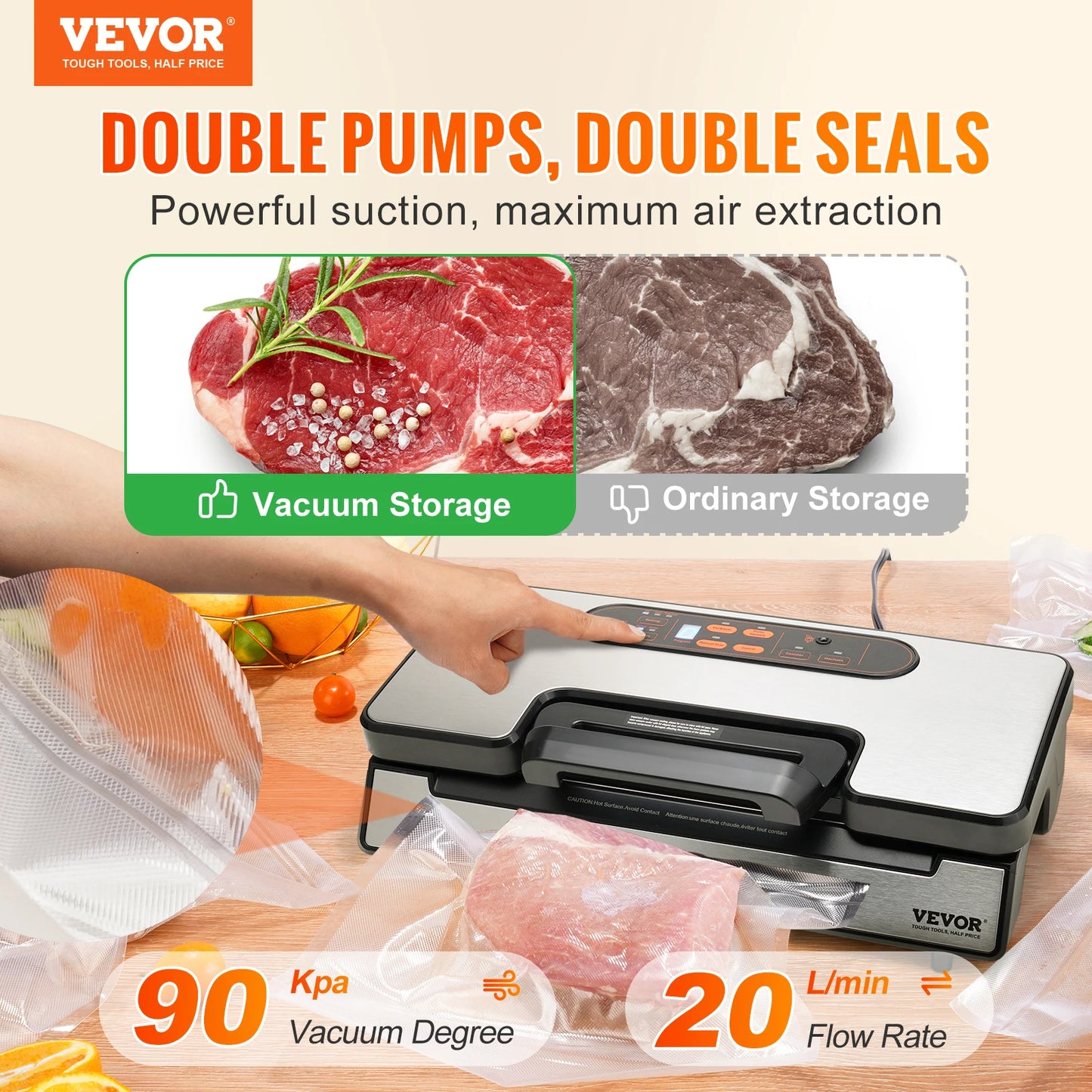 SucceBuy Vacuum Sealer 90Kpa 130W With Free Bags For Kitchen