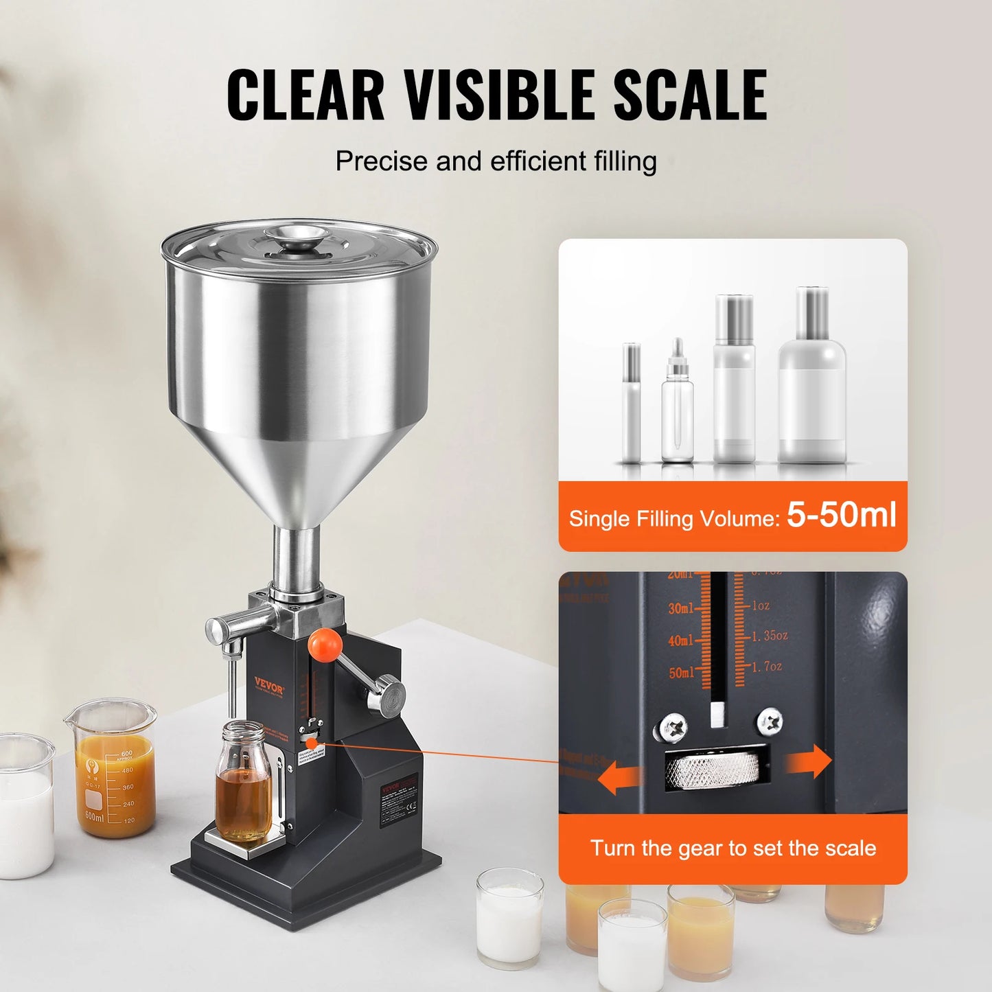 VEVOR Manual Liquid Filling Machine With Hopper 5-50ml To 5-100ml