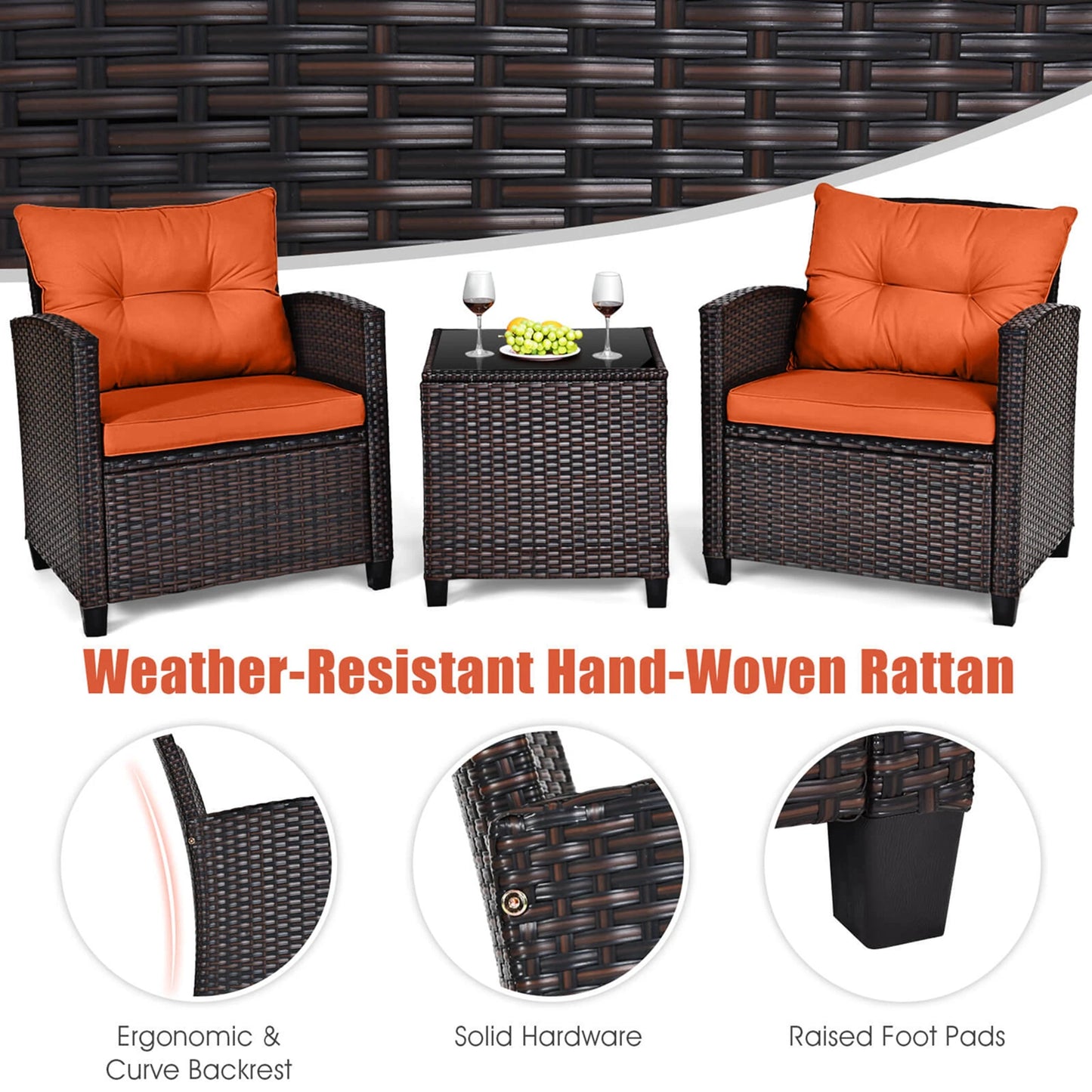 HOMASIS 3 Piece Patio Rattan Conversation Set Cushioned