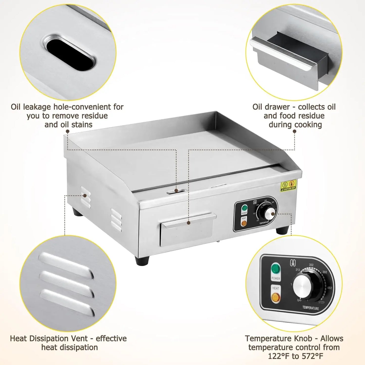 Acekool Electric Grill 3000W Countertop Teppanyaki Plate 110V