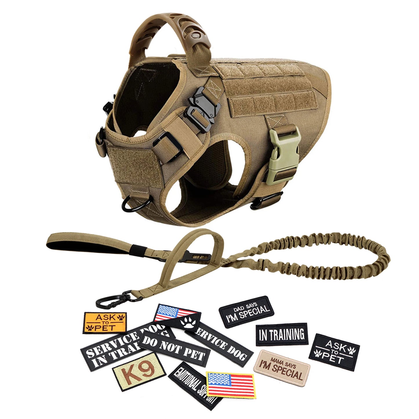 PETRAVEL CN Military Dog Harness Vest Leash Set With Patches