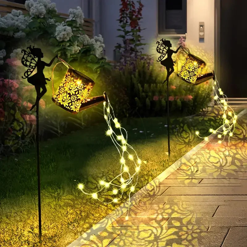 FREEPOWER Solar Watering Can With Lights Outdoor Garden Decor