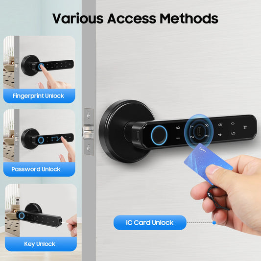 Smart Door Handle Lock With Fingerprint IC Card Unlock 0.2s
