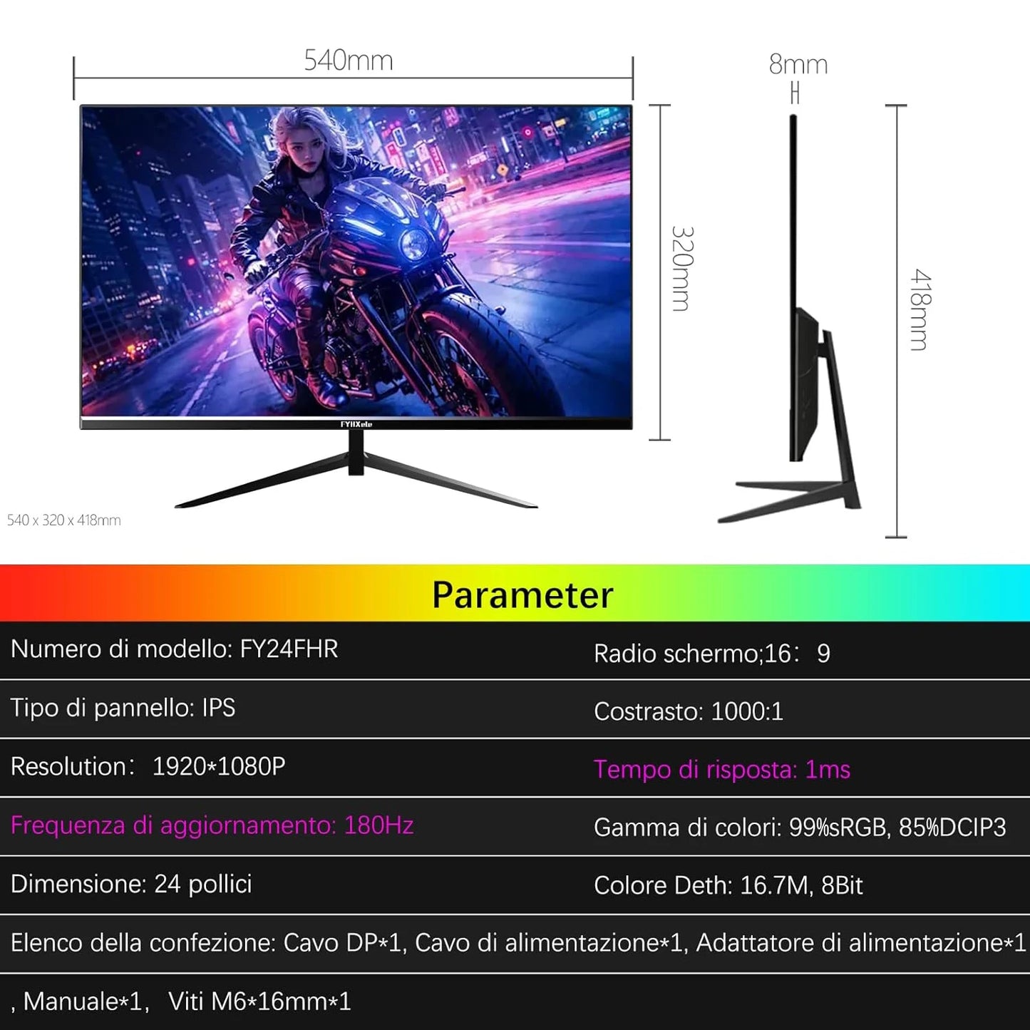 FYHXele 180Hz Gaming Monitor 1ms Response Time HDR G Sync