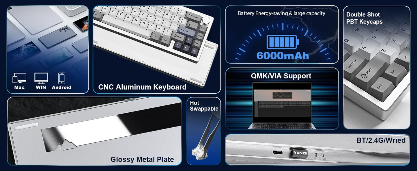 YUNZII AL68 Wireless Mechanical Keyboard With Knob QMK VIA