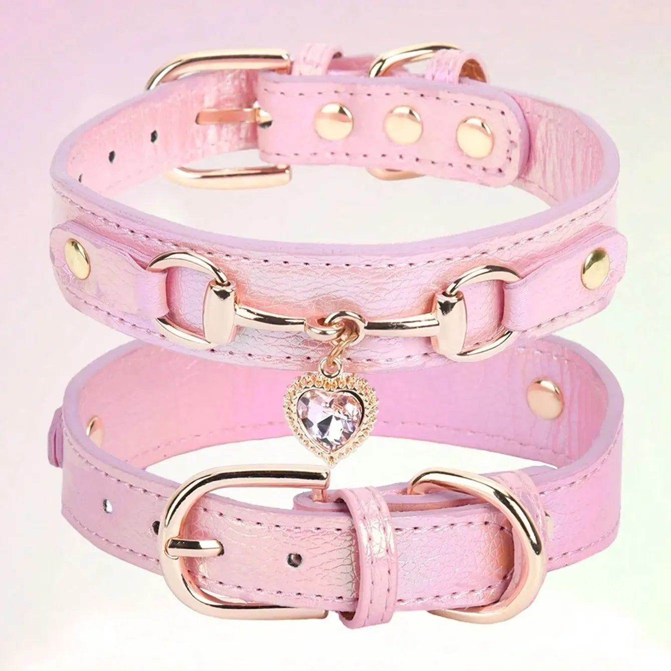 PU Leather Delicate Dog Collar Jeweled Gemstone Decoration