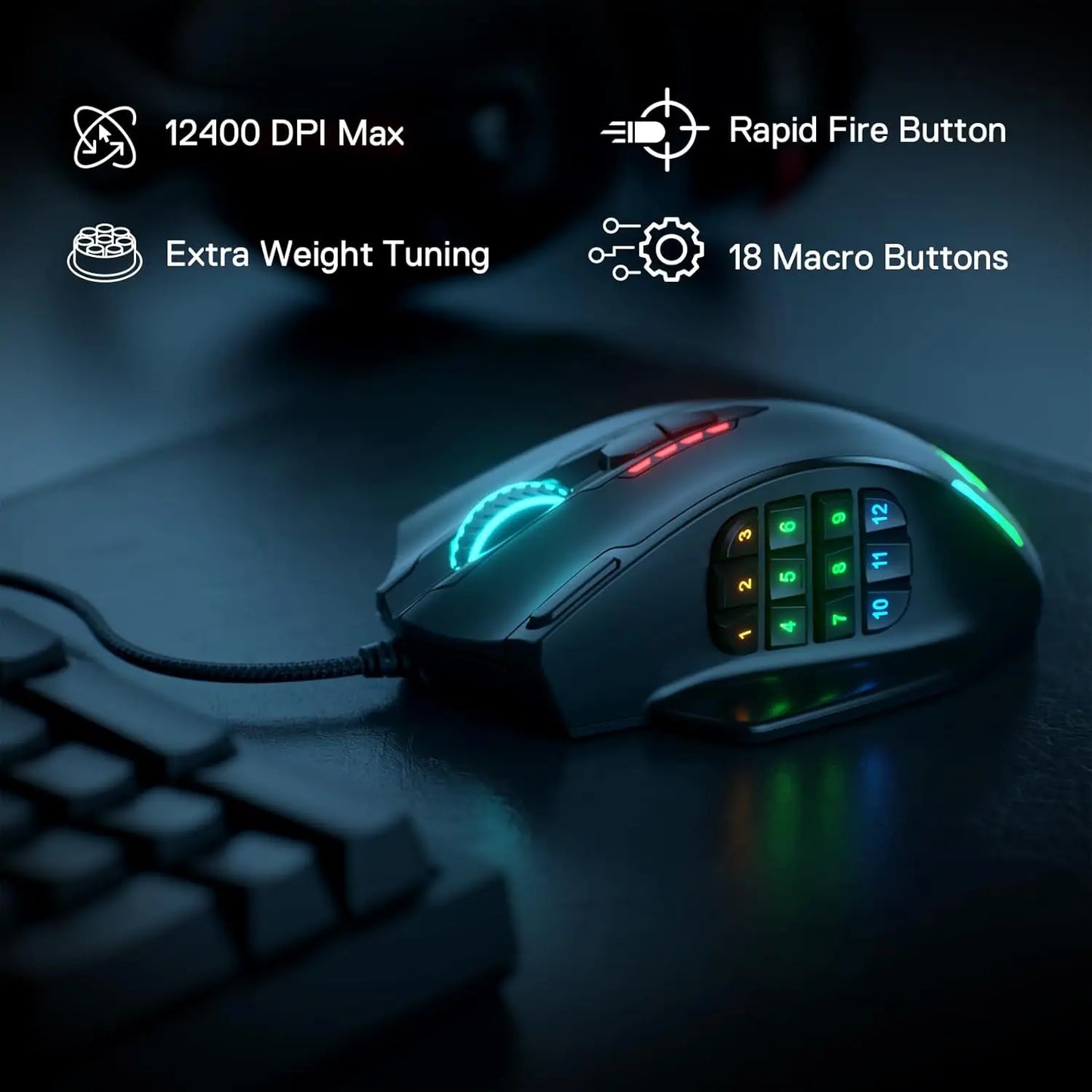 Redragon M908 RGB Backlit Gaming Mouse With 18 Programmable Buttons