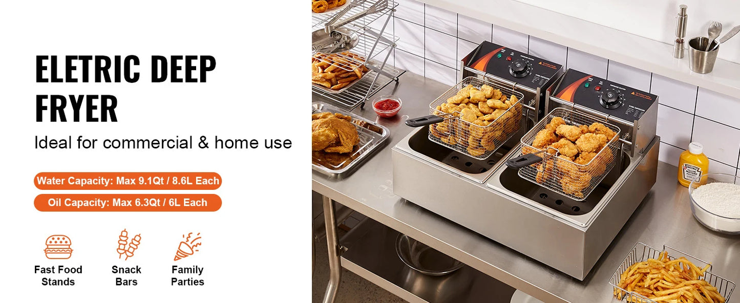 SucceBuy Electric Deep Fryer Dual Tank Removable Tanks Commercial
