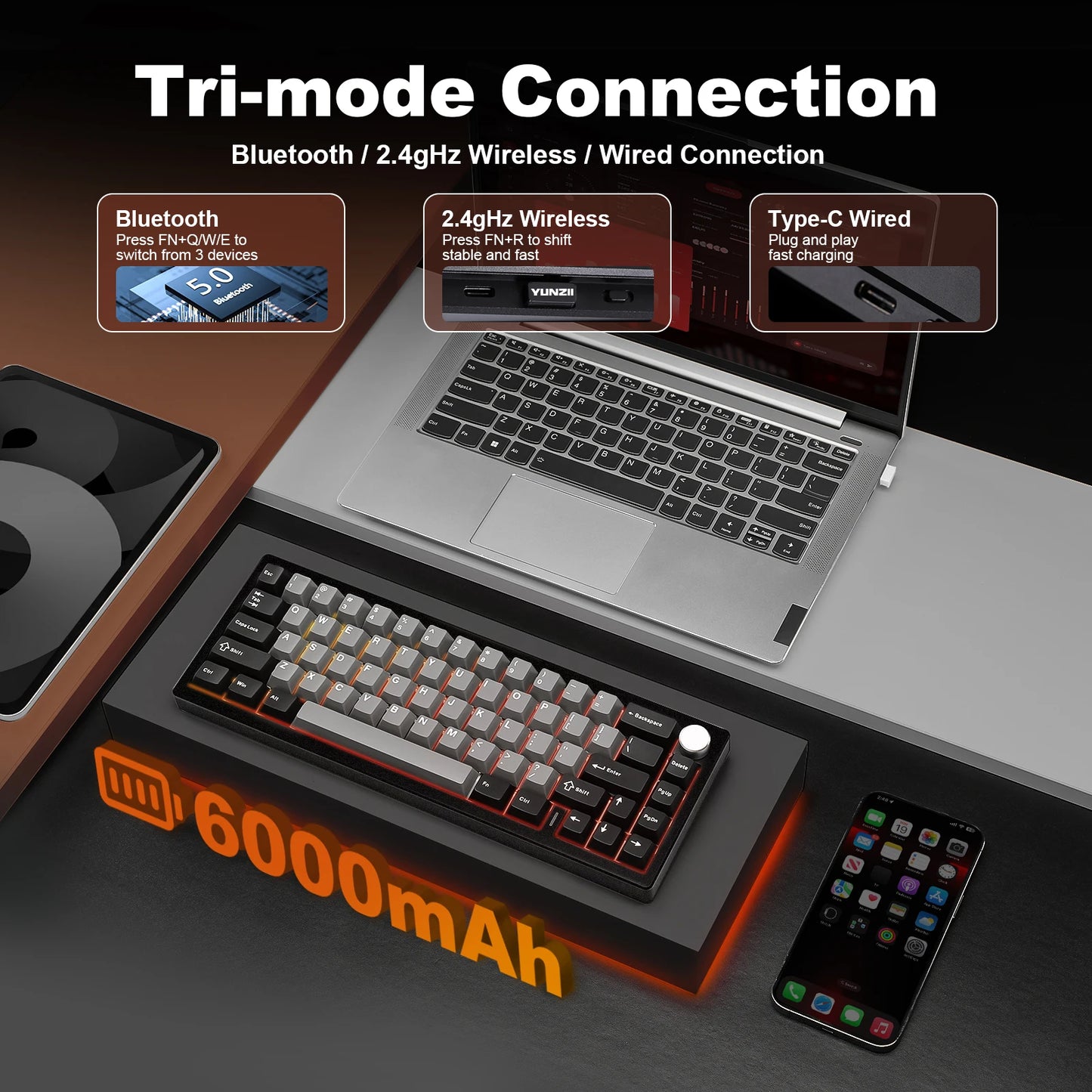 YUNZI AL68 Wireless Mechanical Keyboard QMK VIA