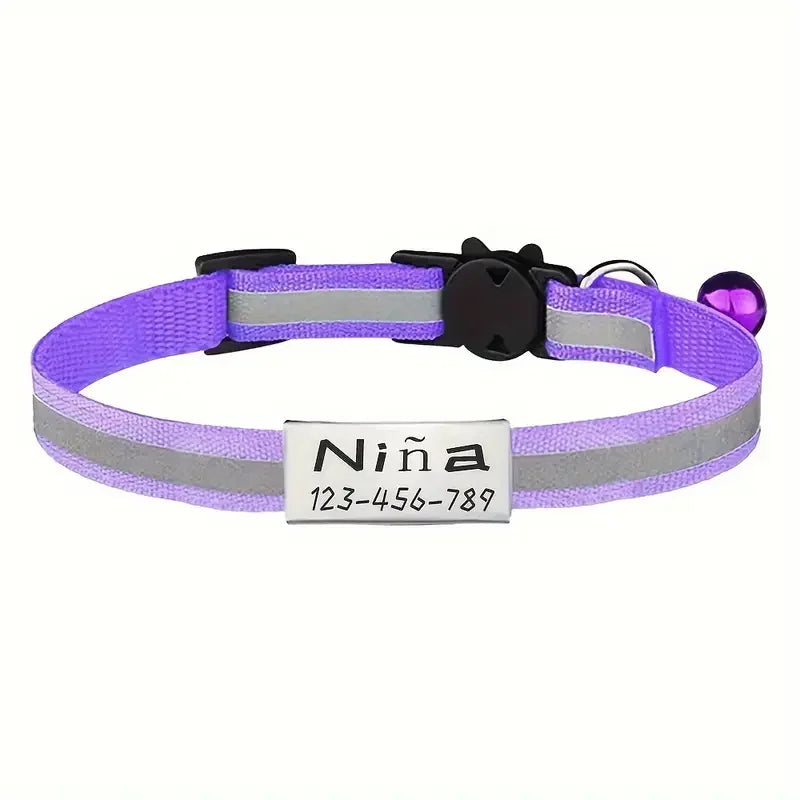 Personalized Reflective Cat Safety Collar Adjustable With Engraved ID