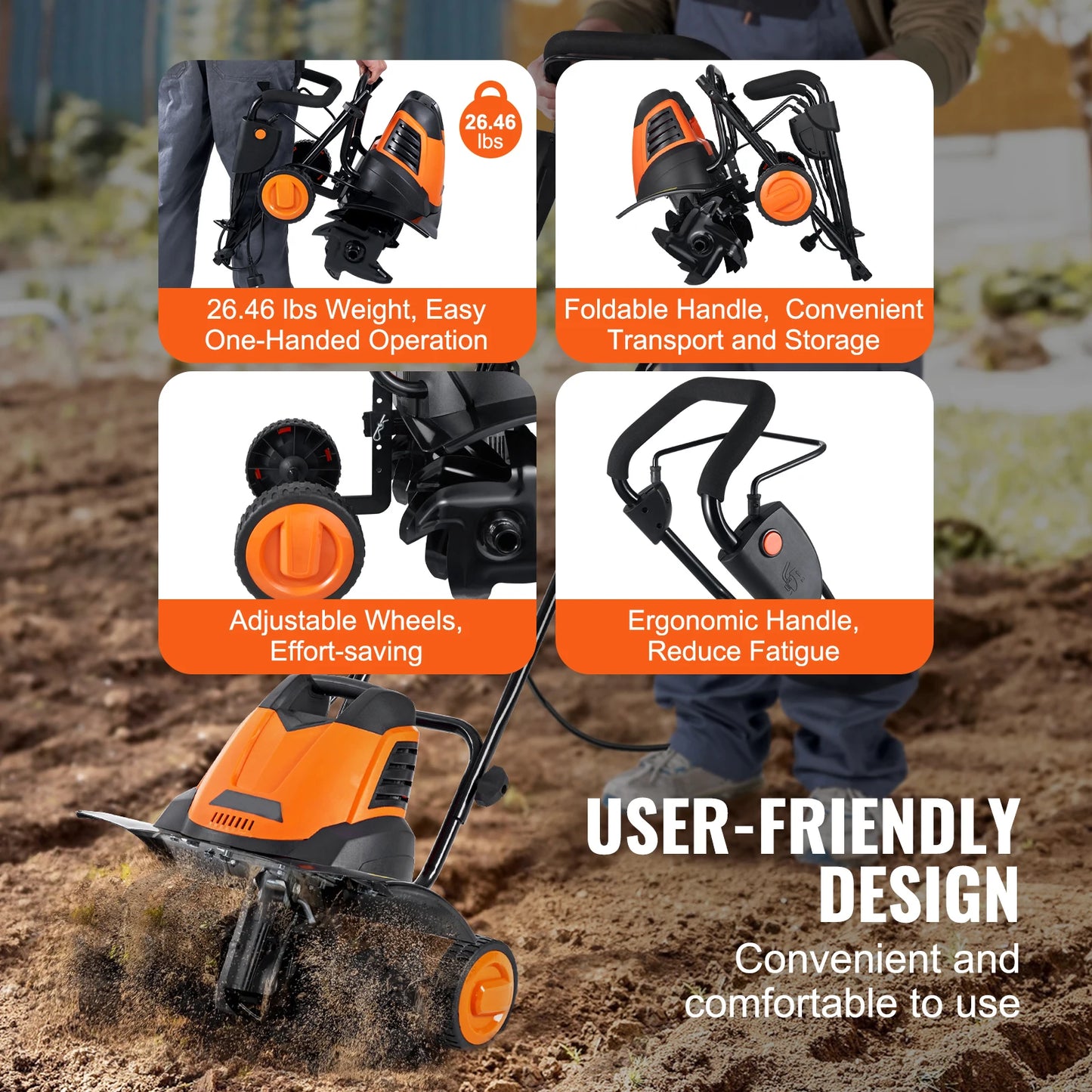 SucceBuy 12 Amp Electric Tiller Corded Cultivator With Steel Tines
