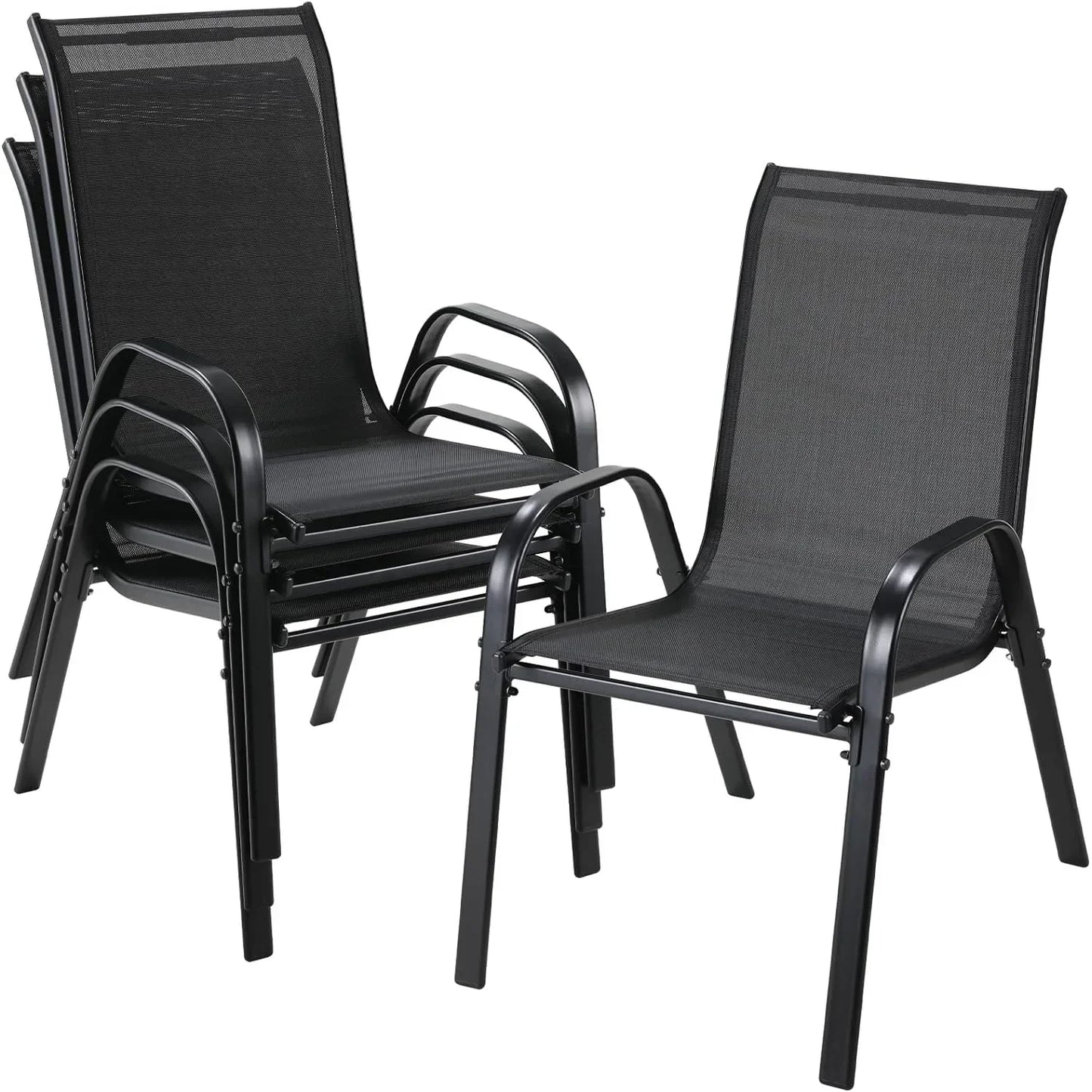 4 Pack Folding Garden Chairs Steel Iron Teslin Fabric