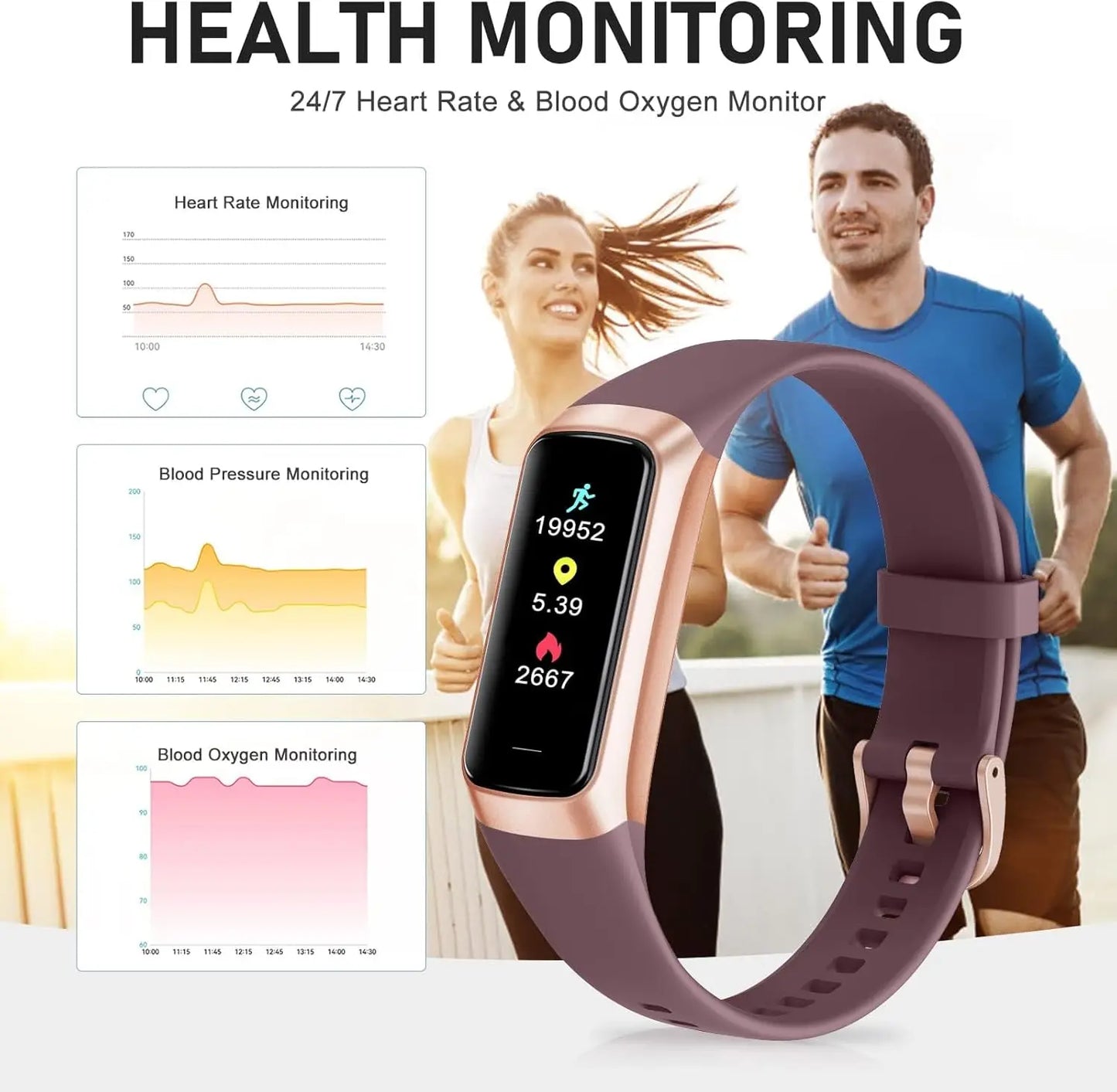 Fitness Tracker With 24 Hour Heart Rate, Blood Oxygen, Blood Pressure AMOLED