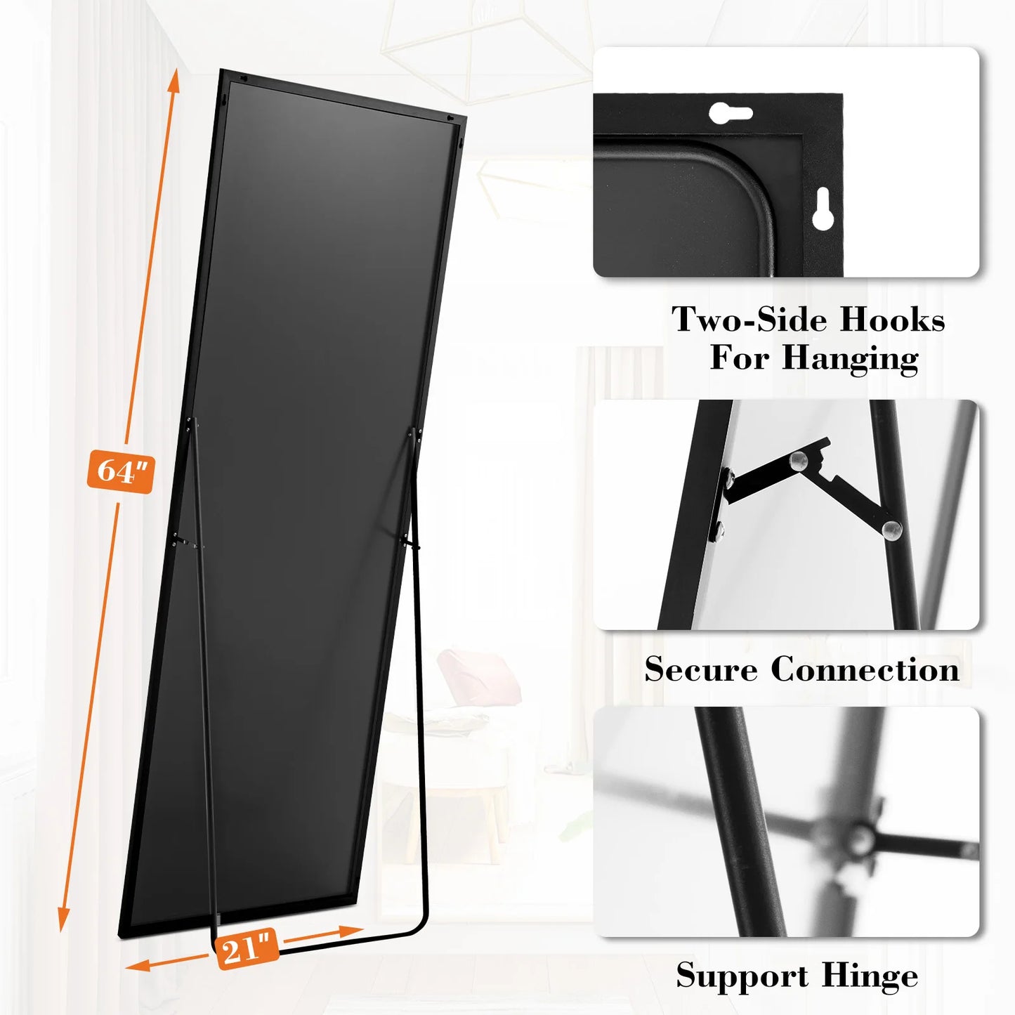 JHK Body Wall Mirror With Aluminum Frame For Living Room