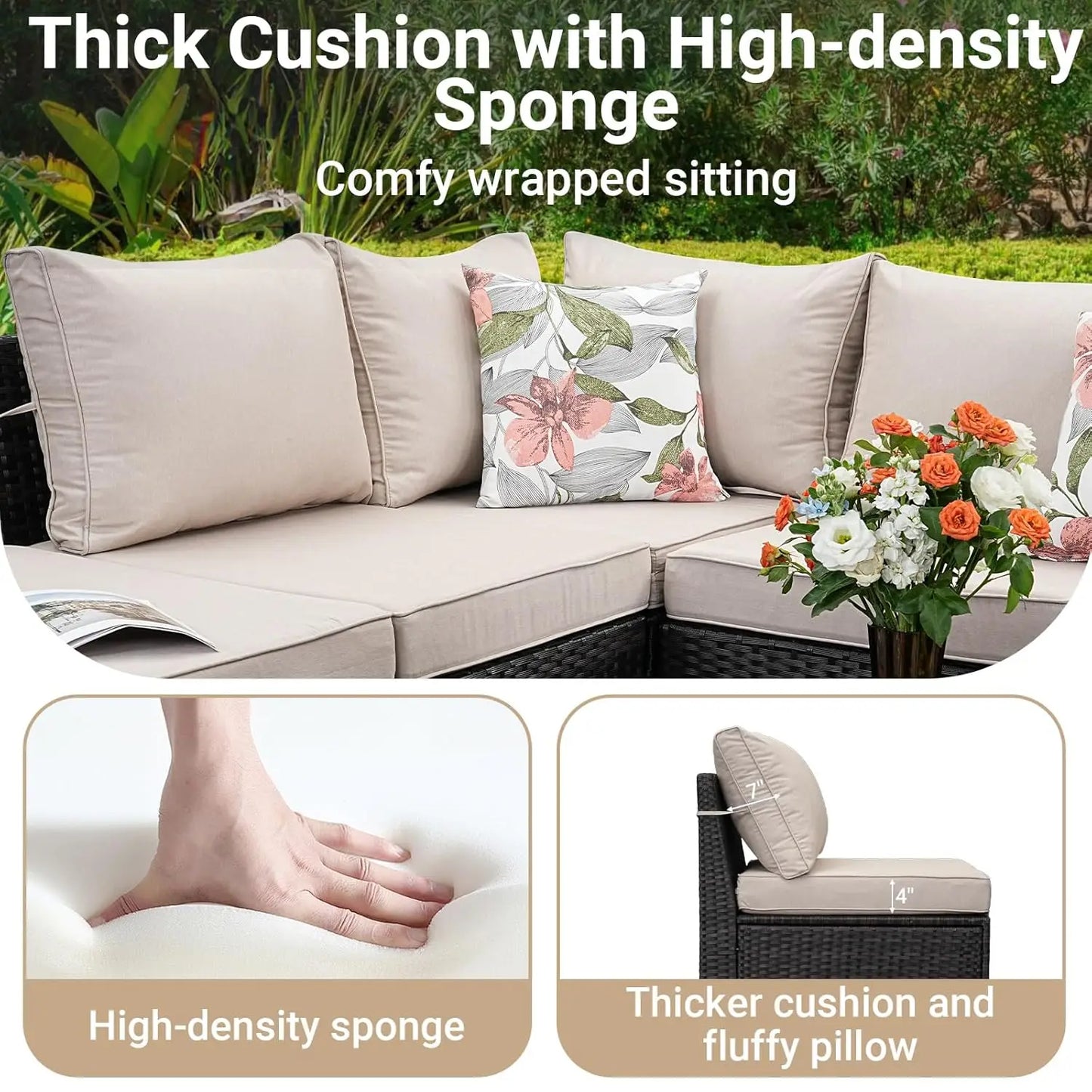 6 Piece All Weather Patio Furniture Set With Wicker Sectional Sofa