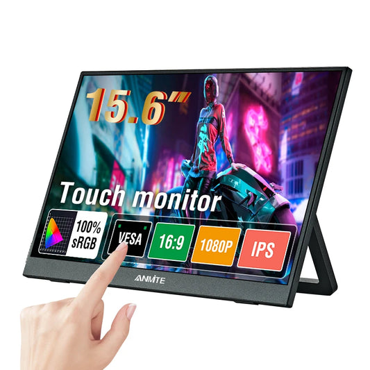 Anmite Portable Touch Monitor 1080P HDR IPS USB-C HDMI