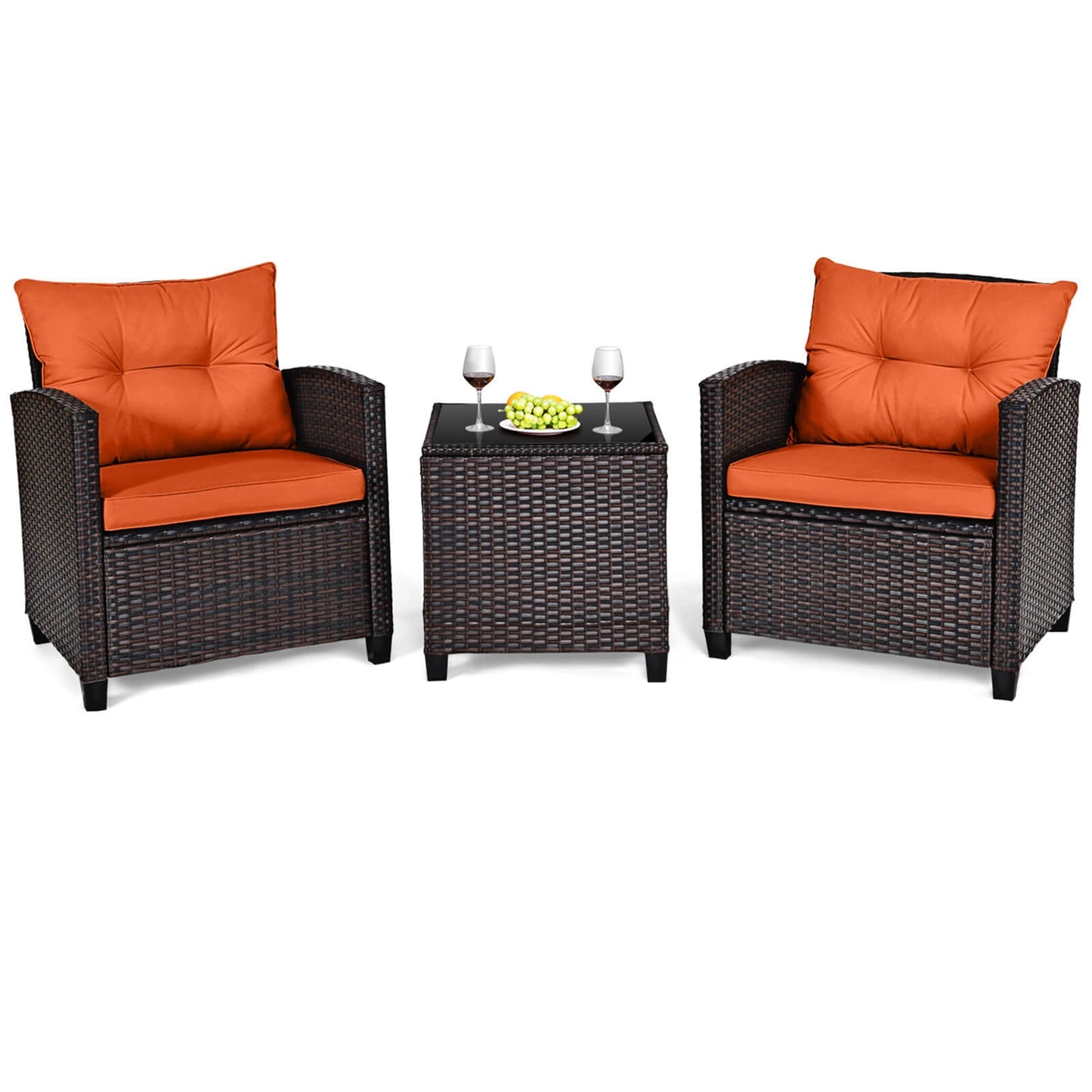 HOMASIS 3 Piece Patio Rattan Conversation Set Cushioned