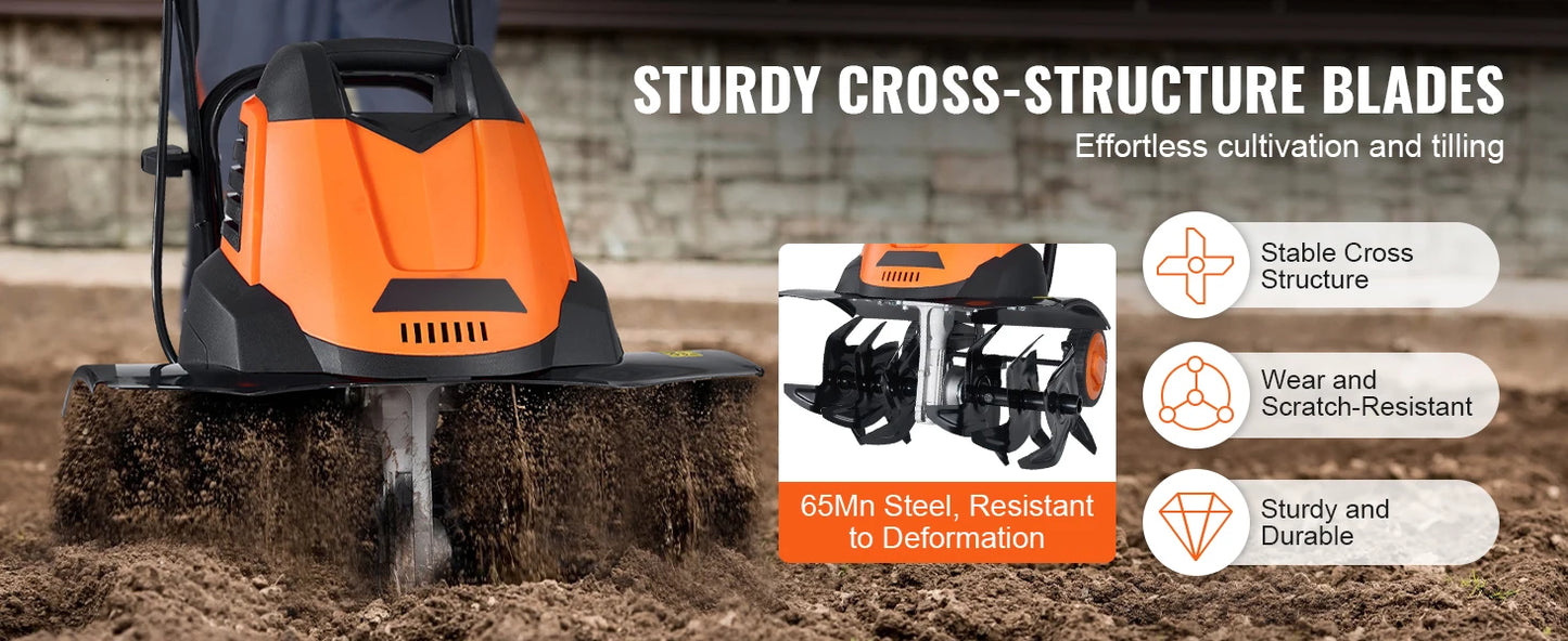 SucceBuy 12 Amp Electric Tiller Corded Cultivator With Steel Tines