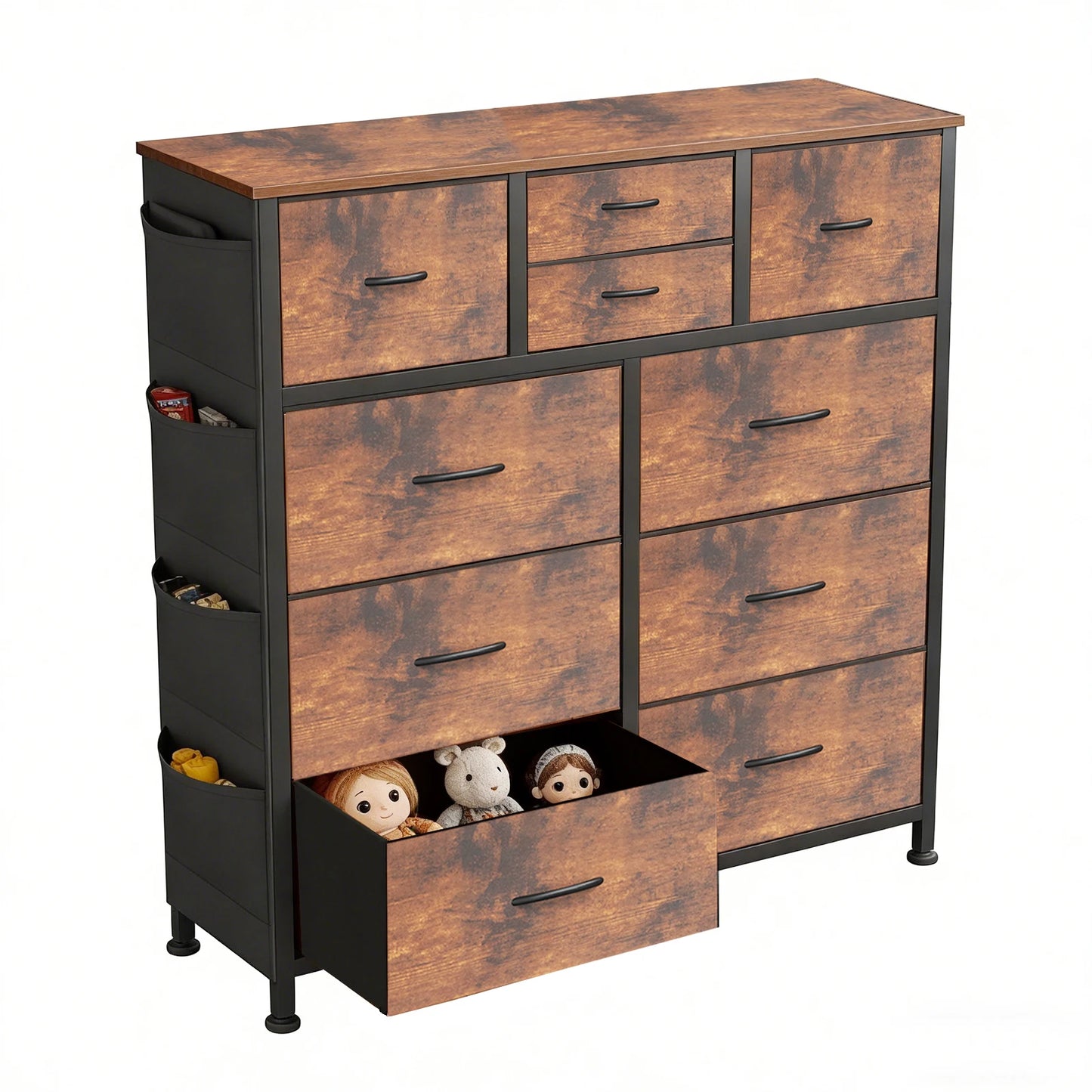 JHK Living Room Steel Frame Cabinet With 10 Fabric Drawers