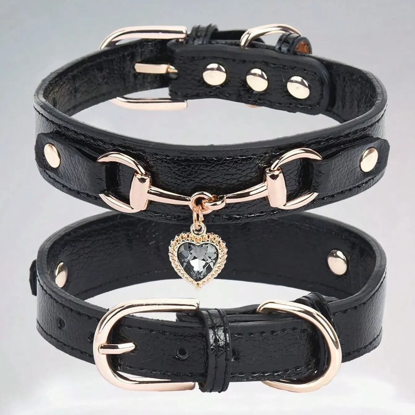 PU Leather Delicate Dog Collar Jeweled Gemstone Decoration