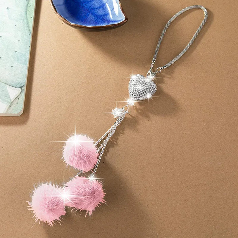 Fashion Diamond Crystal Hairball Car Rearview Mirror Pendant Ornament