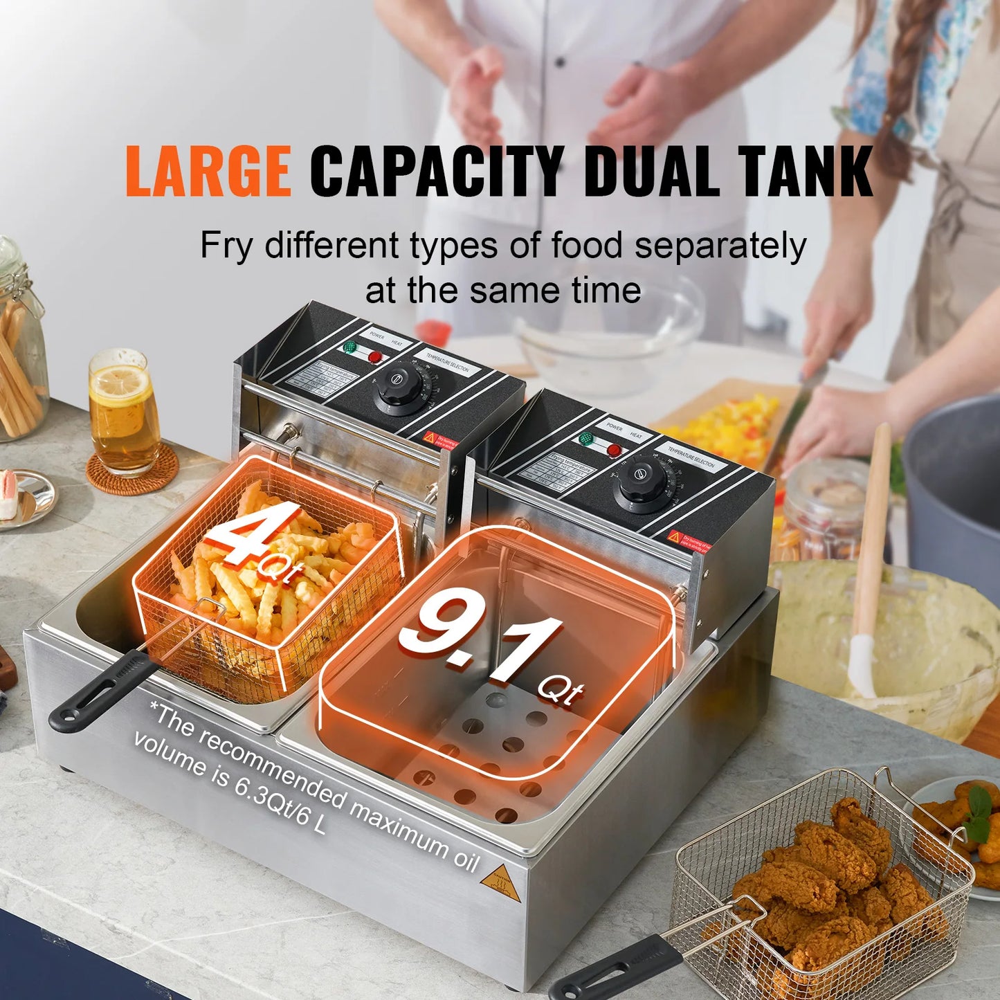 SucceBuy Electric Deep Fryer Dual Tank Removable Tanks Commercial