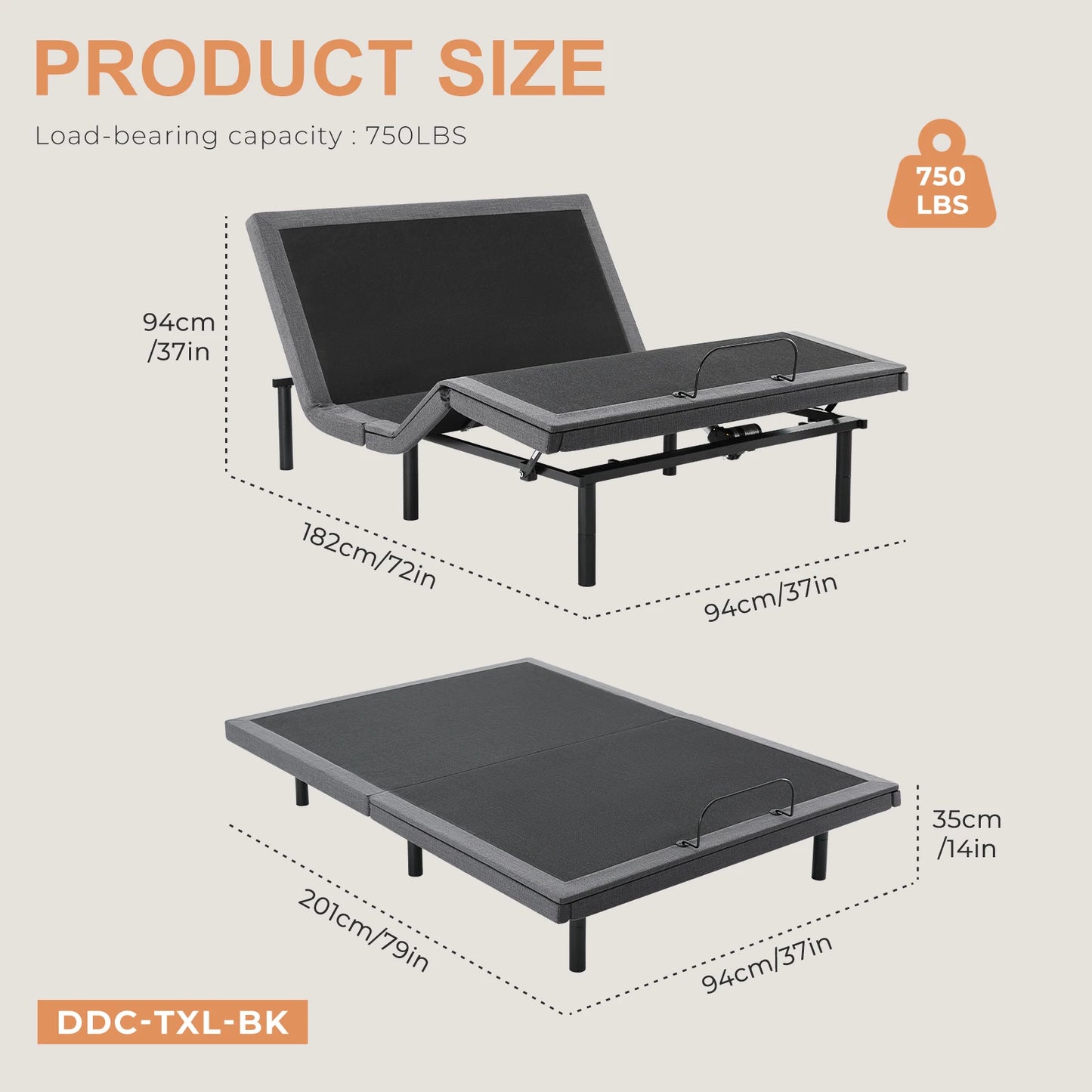 JHK Electric Adjustable Bed Frame With Wireless Remote USB Ports