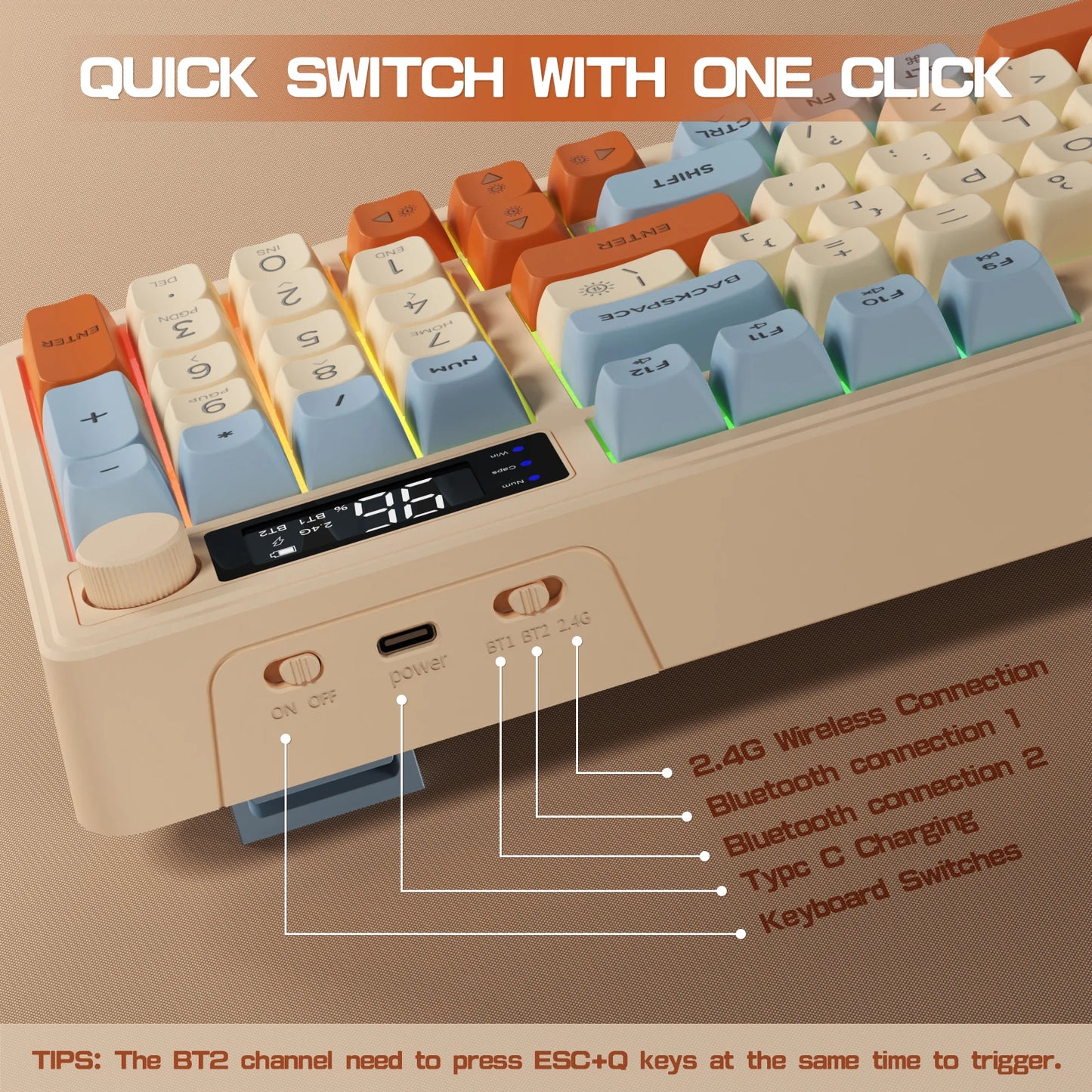 Attack Shark Wireless Gaming Keyboard with Display Screen and Knob