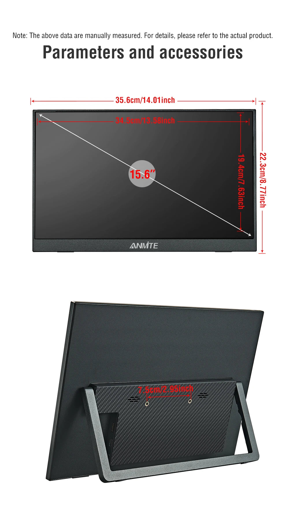 Anmite Portable Touch Monitor 1080P HDR IPS USB-C HDMI