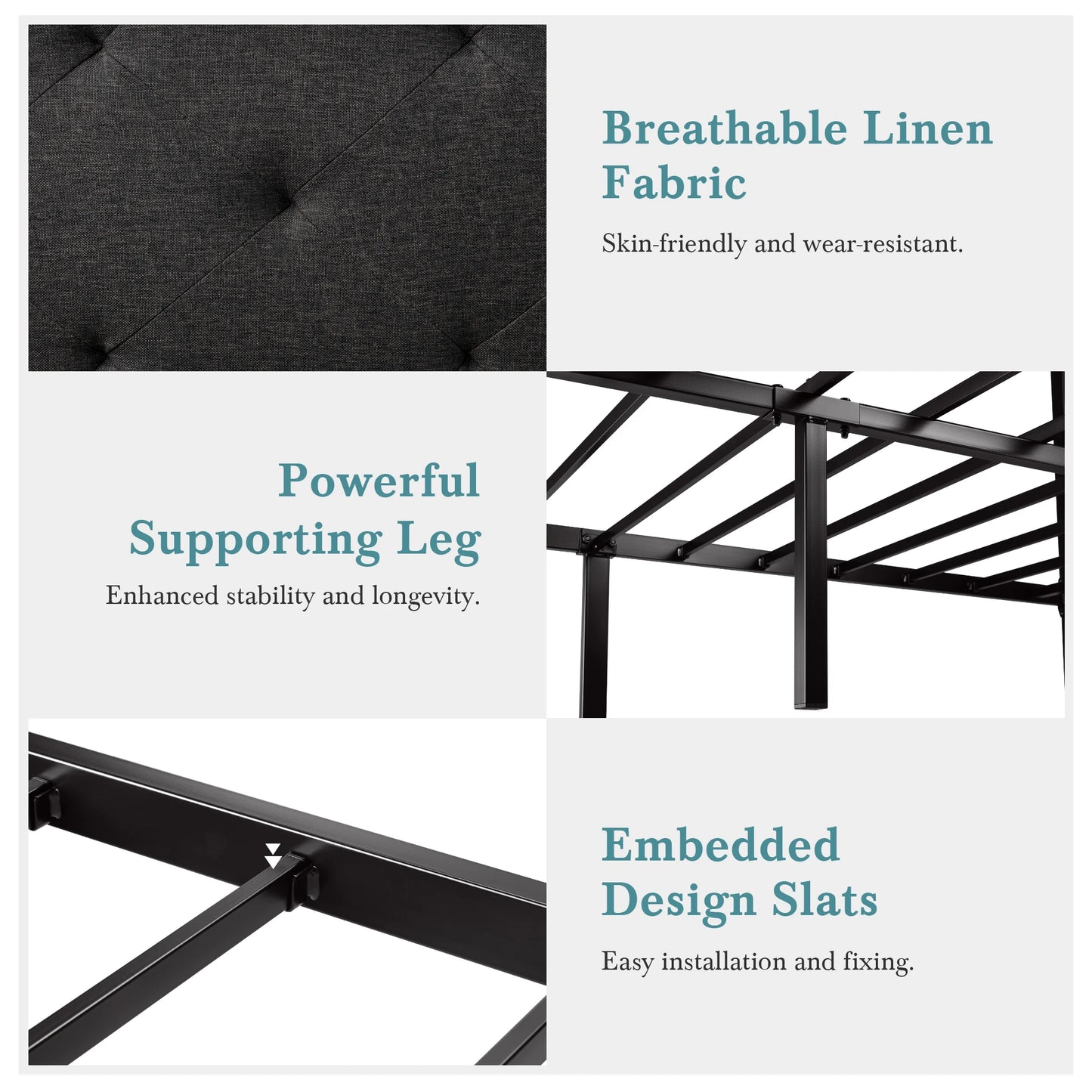 HOOMIC Metal Bed Frame With Upholstered Headboard