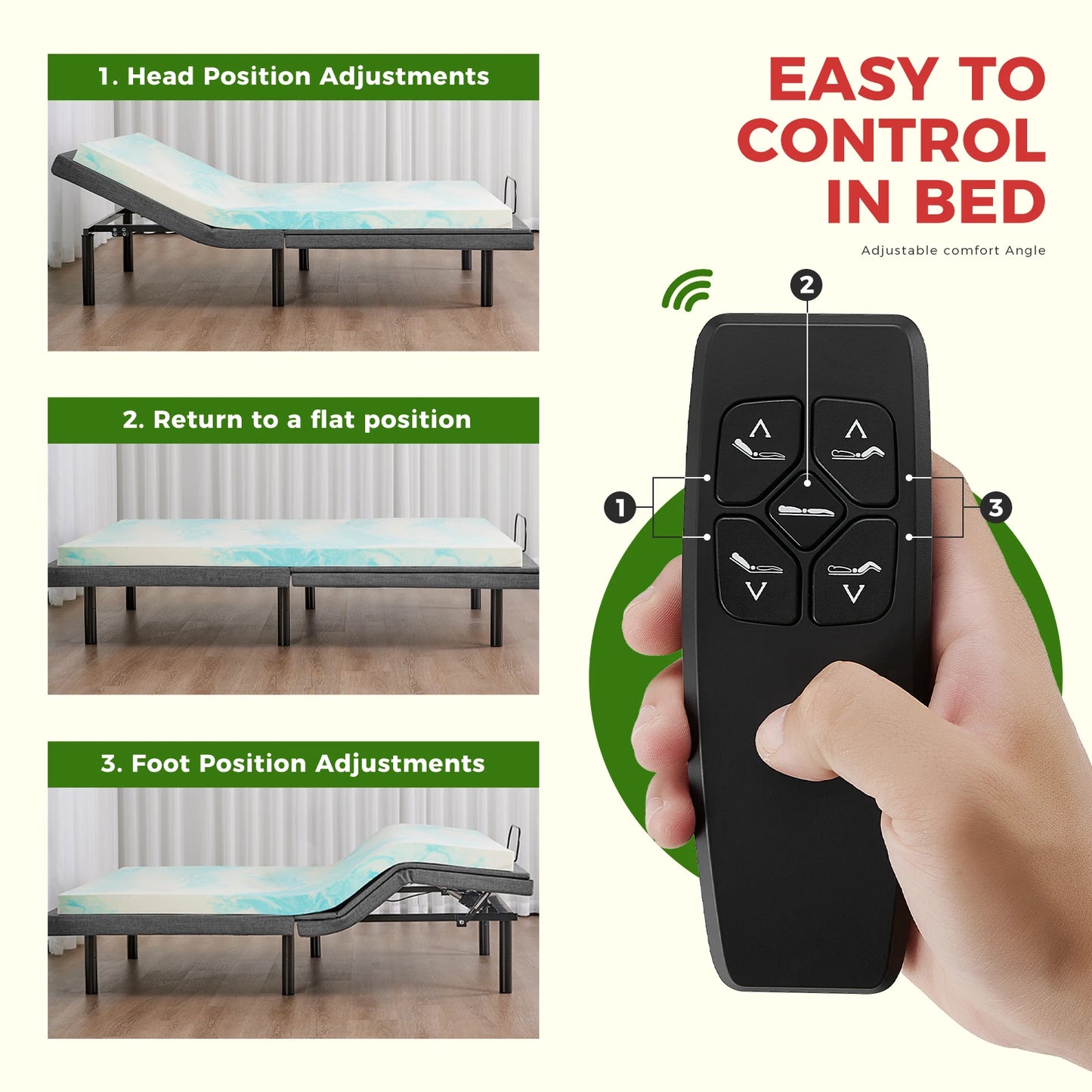 JHK Electric Adjustable Bed Frame With Wireless Remote USB Ports