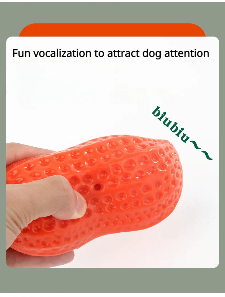 Dog Peanut Shaped Chew Toy Squeaker Rubber Teething Toy