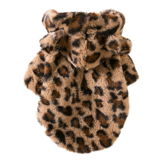 Winter Leopard Print Fleece Dog Hoodie Coat For Small Dogs