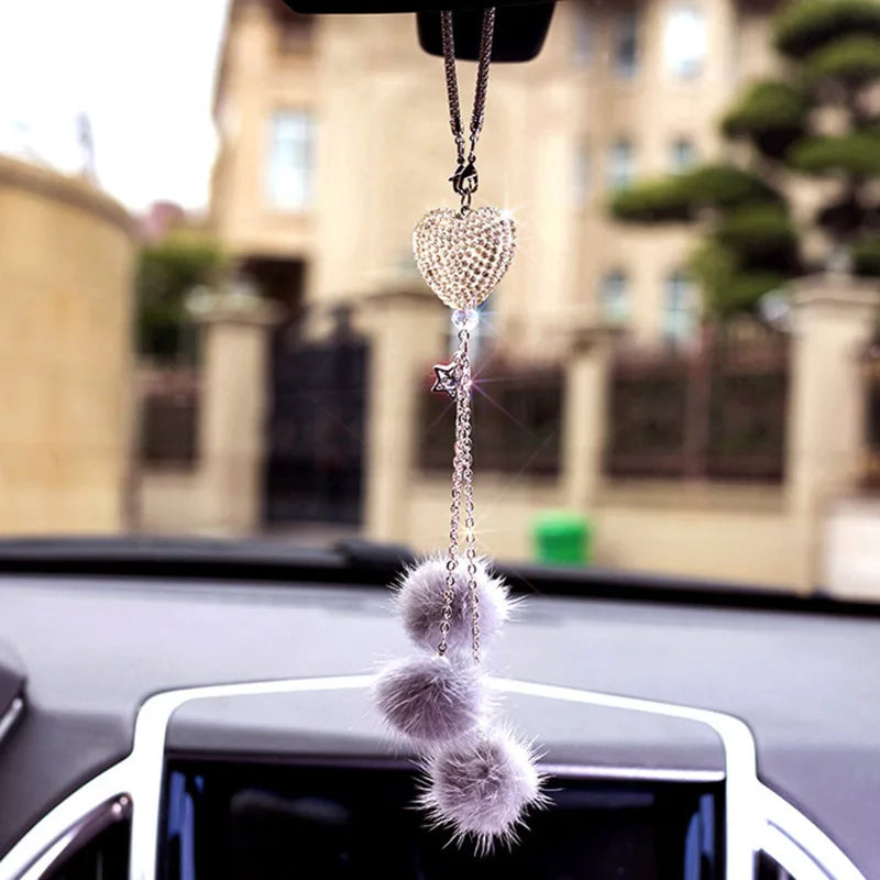 Fashion Diamond Crystal Hairball Car Rearview Mirror Pendant Ornament