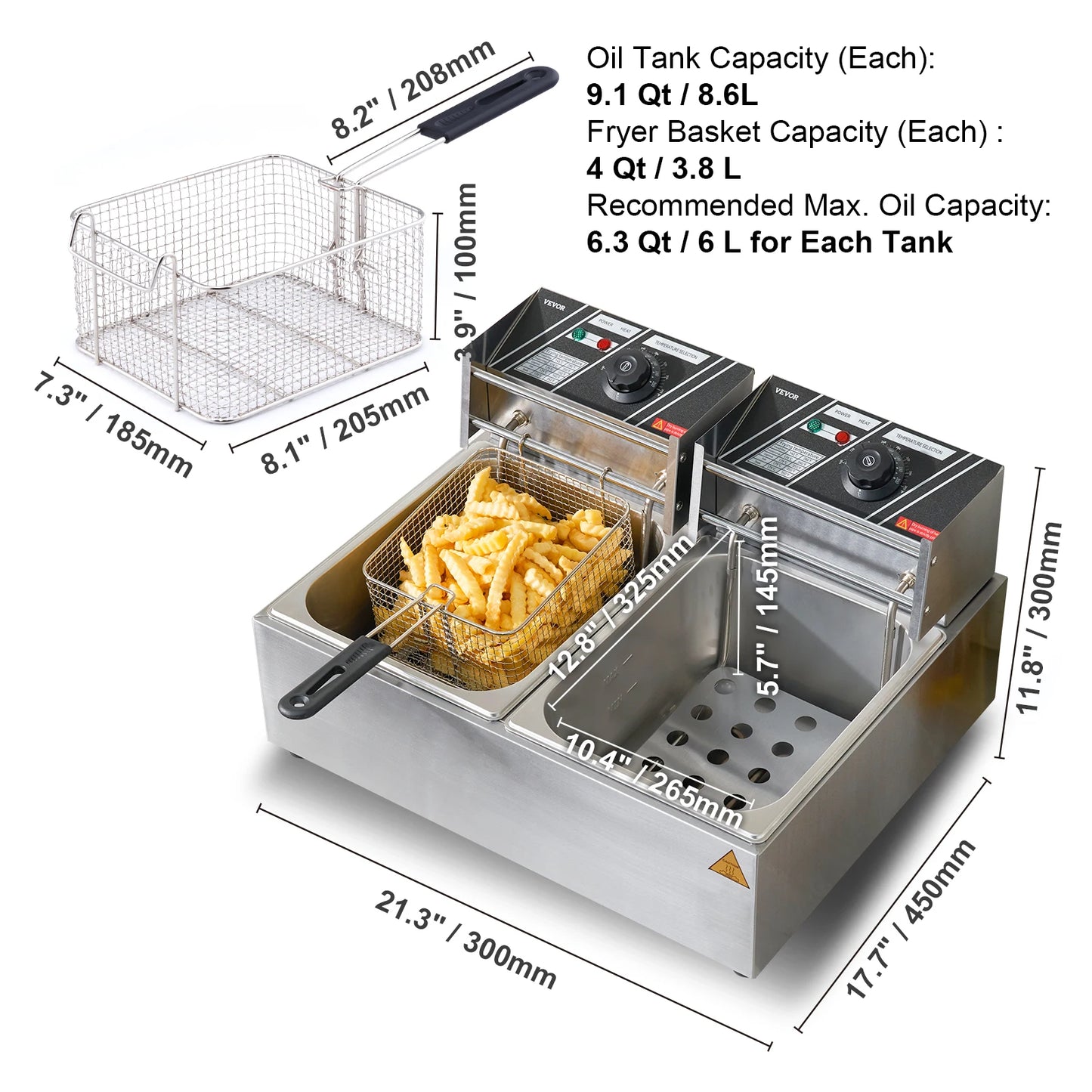 SucceBuy Dual Tank Electric Deep Fryer For Commercial Countertop