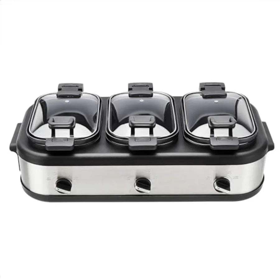 SHXI Triple Slow Cooker Stainless Steel Brushed Matte Finish Durable