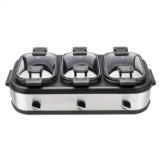 SHXI Triple Slow Cooker Stainless Steel Brushed Matte Finish Durable