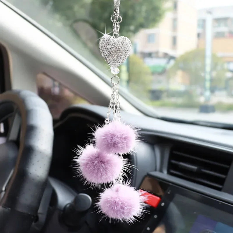 Fashion Diamond Crystal Hairball Car Rearview Mirror Pendant Ornament