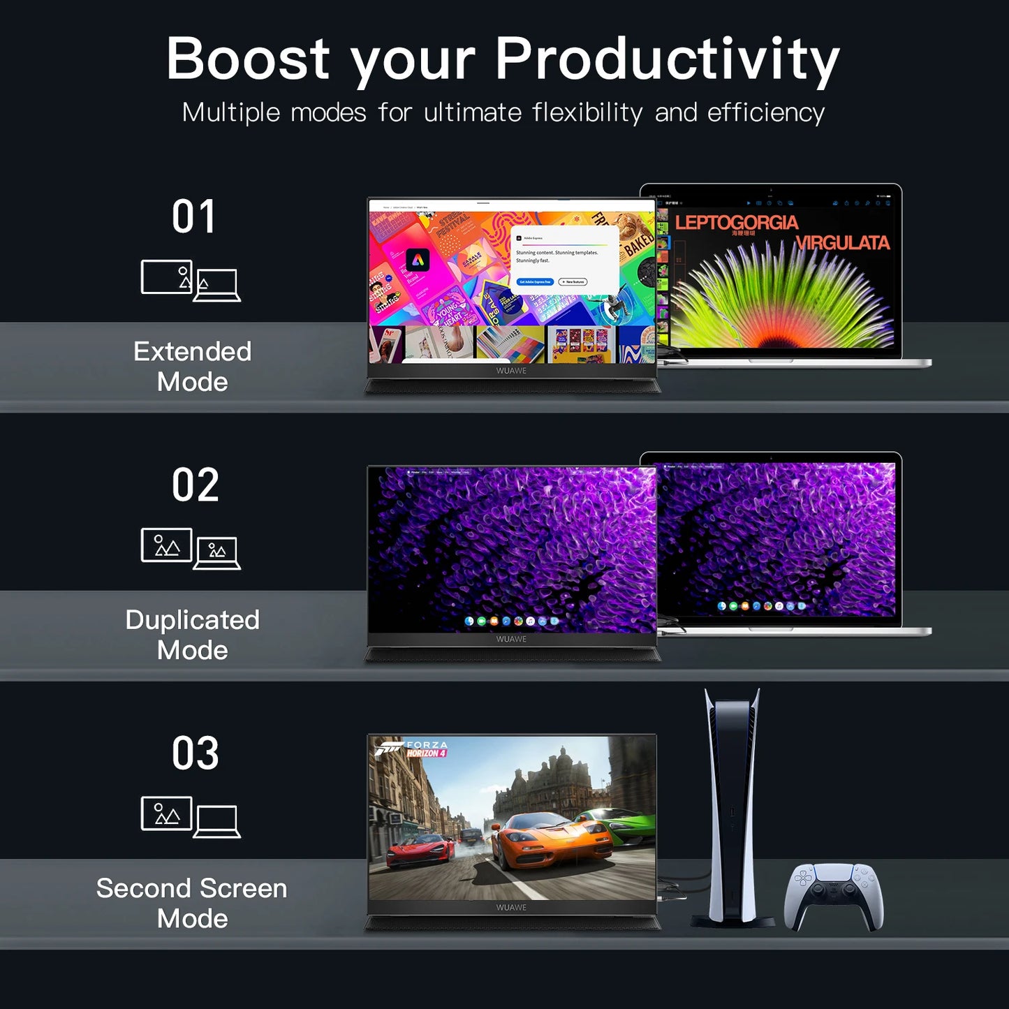 WUAWE Portable Monitor 1080P HDR USB-C HDMI External Second Screen