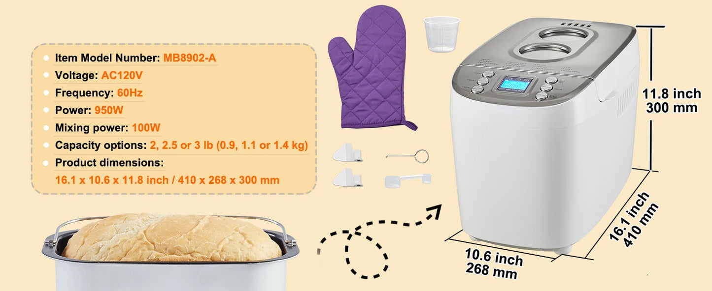 SucceBuy 15 In 1 Gluten Free Automatic Countertop Bread Maker