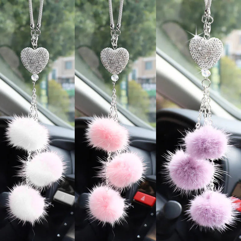 Fashion Diamond Crystal Hairball Car Rearview Mirror Pendant Ornament