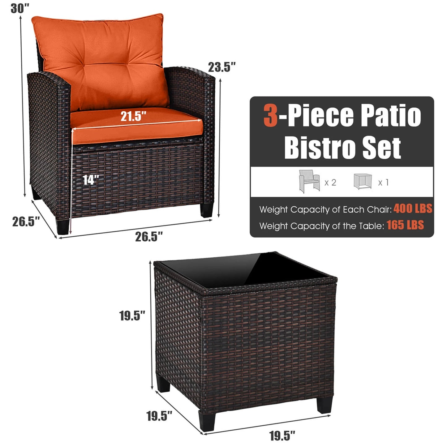 HOMASIS 3 Piece Patio Rattan Conversation Set Cushioned