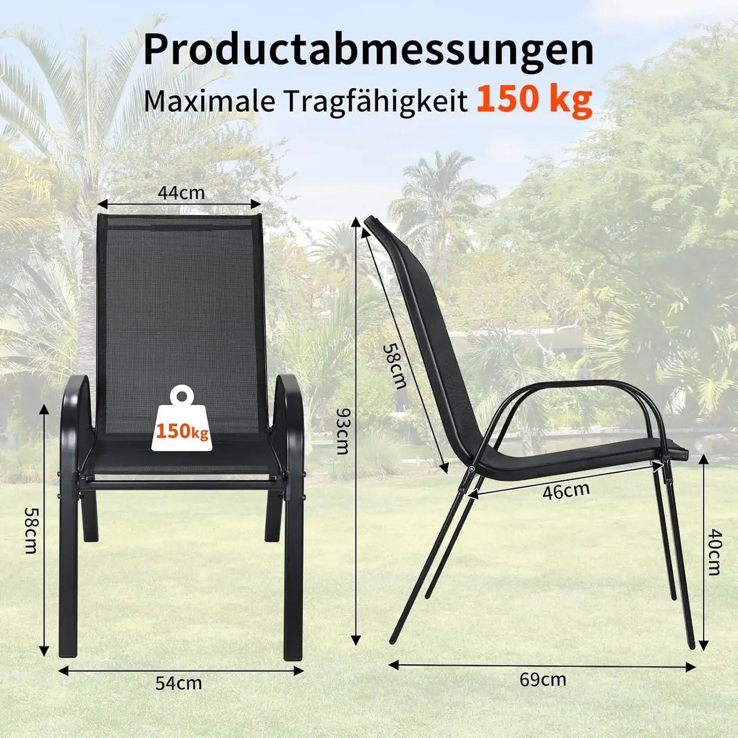 4 Pack Folding Garden Chairs Steel Iron Teslin Fabric