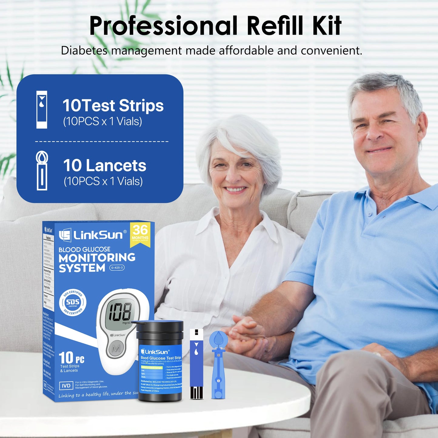 Linksun Blood Glucose Meter G4253 Glucometer Diabetes Tester Kit